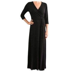 Chris and Carol Women's Black Faux Wrap Maxi Dress 3/4 Length Sleeves Sz Lg